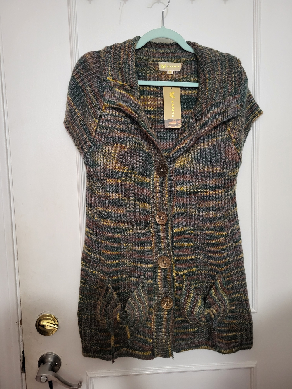 NWT Kataya Space Dye Knit Sleeveless Cardigan Sweater Vest Medium